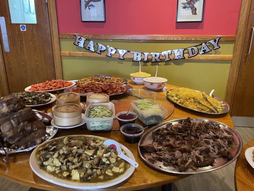 A buffet of Chinese dishes prepared for a celebration at Ling’s on Kings